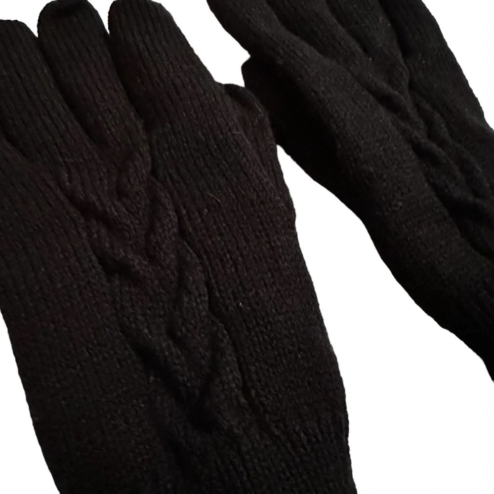 Ladies Black Cableknit Gloves with Velvety Soft Lining, One Size